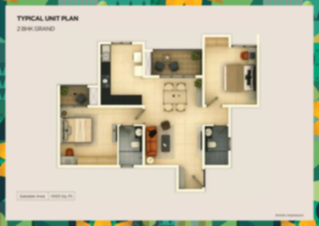 Provident Sangam apartment 2 bhk Floor Plan by Provident Housing Limited located at Kelambakkam, Chennai Tamil nadu