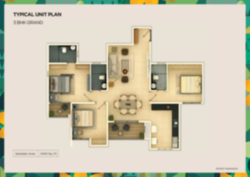 Provident Sangam apartment 3 bhk Floor Plan by Provident Housing Limited located at Kelambakkam, Chennai Tamil nadu